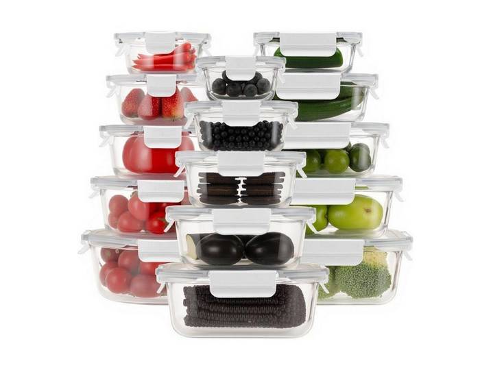 LuxusKollektion Frischhaltedose Meal Prep Boxen Glasdosen Set Verschlussdeckel Mikrowelle FE666 White, Glas