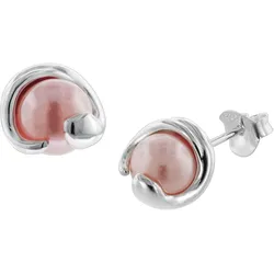 trendor 08780 Damen Ohrringe Silber 925 Ohrstecker Rosa Glasperle