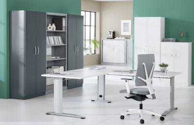 Büroschrank, 5 OH, abschließbar, mit aufliegenden Türen, B 800 mm, Verkehrsweiß