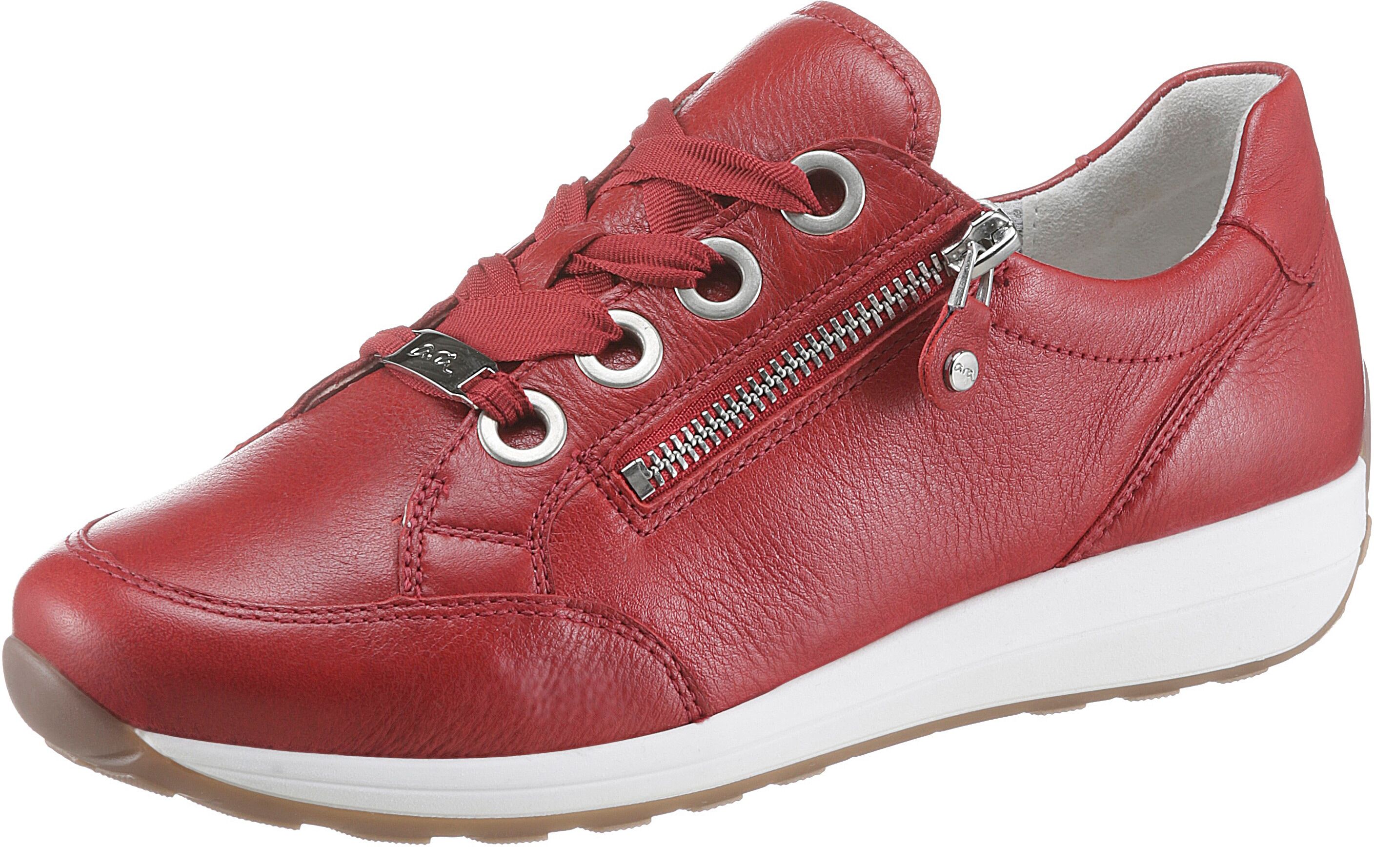 Sneaker ARA "OSAKA", Damen, Gr. 2,5, Textil, rot, Leder, Schuhe Sneaker, Freizeitschuh, Halbschuh, Schnürschuh in bequemer Schuhweite G rot 2,5, Textil