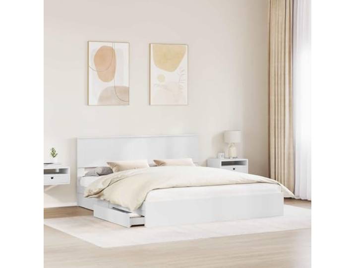 SKTQYQO Bettkasten weiß 180 x 200 cm Holz mehrschichtig Mit Schubladen, modernes Design, einfache Montage, robuste Struktur für Zimmer