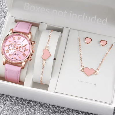 Uplift Curations Fashion Womens Quartz Watch Set With Leather Bands And Heart Rhinestone Accent (5 6 PCS) f Without Box