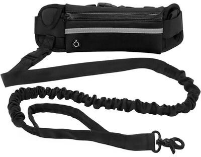 Market Central Reflective Hands Free Dog Leash With Running Belt And Waist Bag black