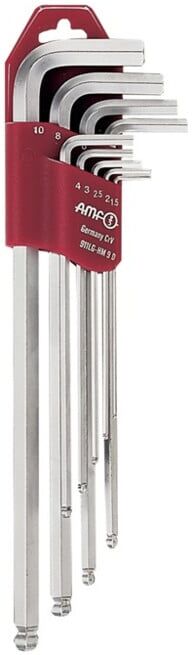 Clés hexagonales AMF jeu de 9 clés 6KT SW1-10mm extra longues avec support Ku. (46805)