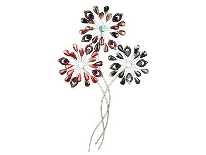 Flair Flower Wanddeko Blumen aus Metall Wandskulptur Blätter Bild 3D Skulptur Einzigartig Deko Wandrelief Abstrakt Extravagant Geschenk Designer Wandobjekt Blüten Dekobild, Dunkelrot, ca.68x40 cm