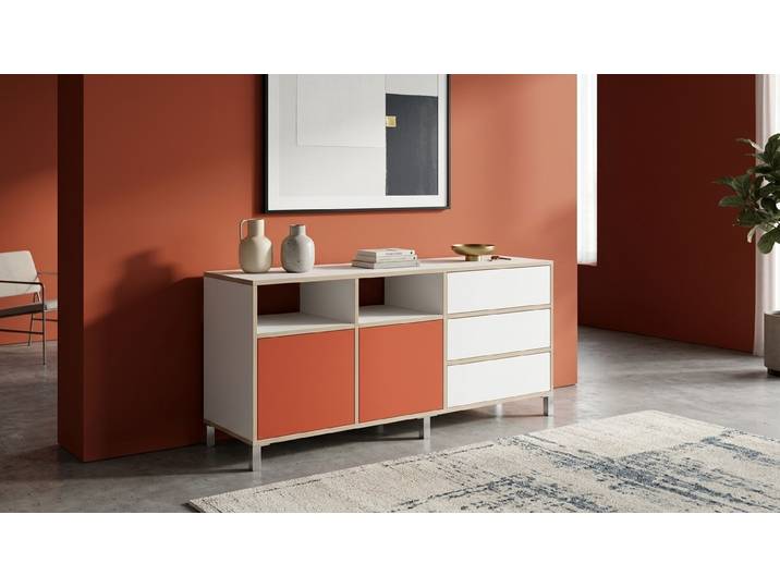 Modernes Sideboard mit bunten Türen Premium Dekore Weiß Multiplex Kante