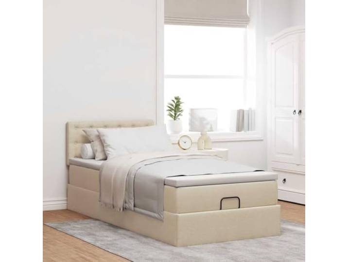 KTHLBRH Boxspringbett 100 x 200 cm Creme mit Matratze Hydraulisches Heben, Lattenrost, Polyestergewebe, 140 kg Tragkraft