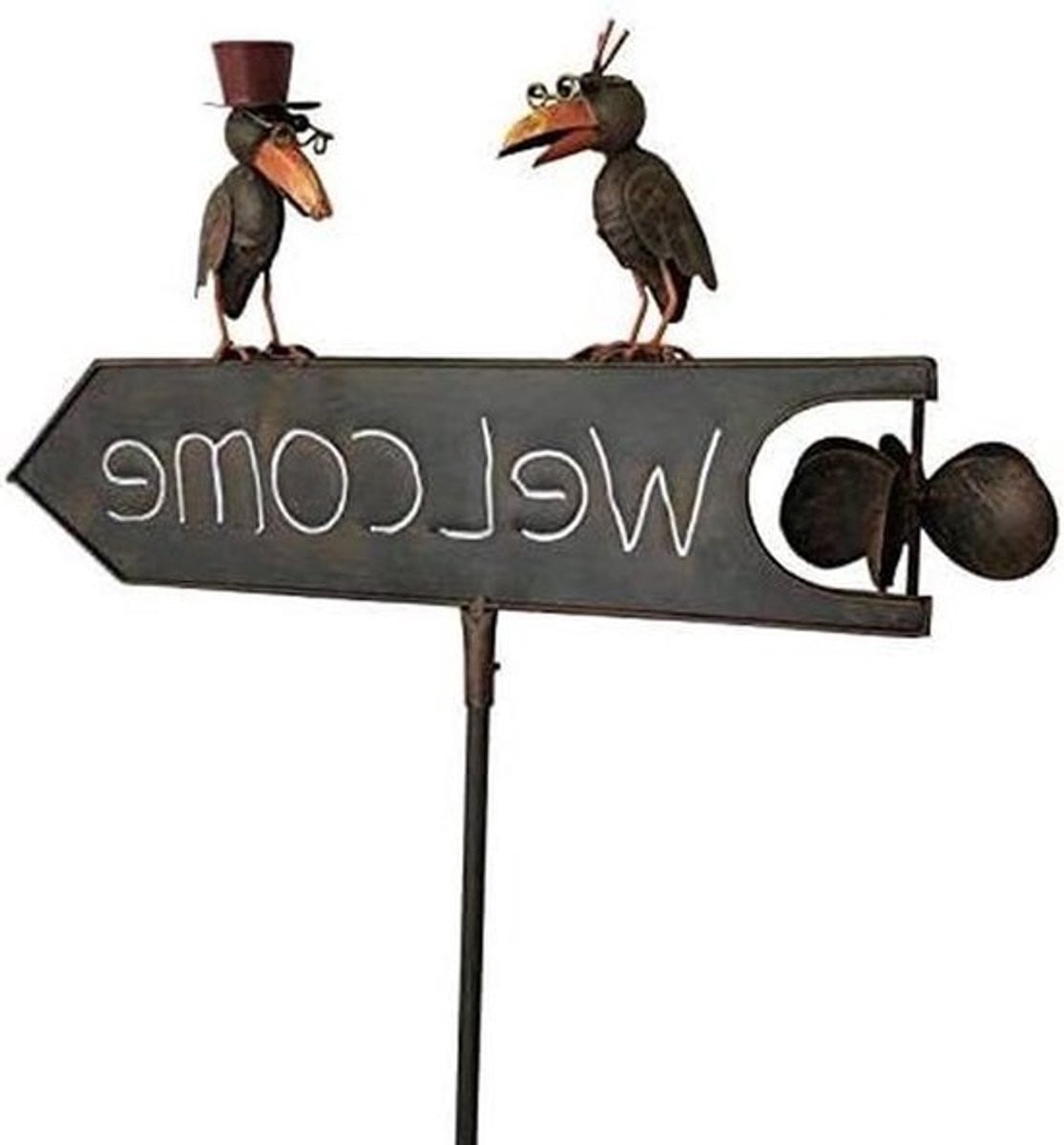Tuinbord Windpijl met ravenfiguren - Decoratieve spies voor in de tuin - Bruin - Hoogte: 122 cm
