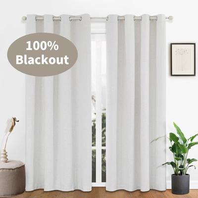 Awesome Home 100% Blackout Linen Blend Texture Grommet Curtain Pair(2 panels)