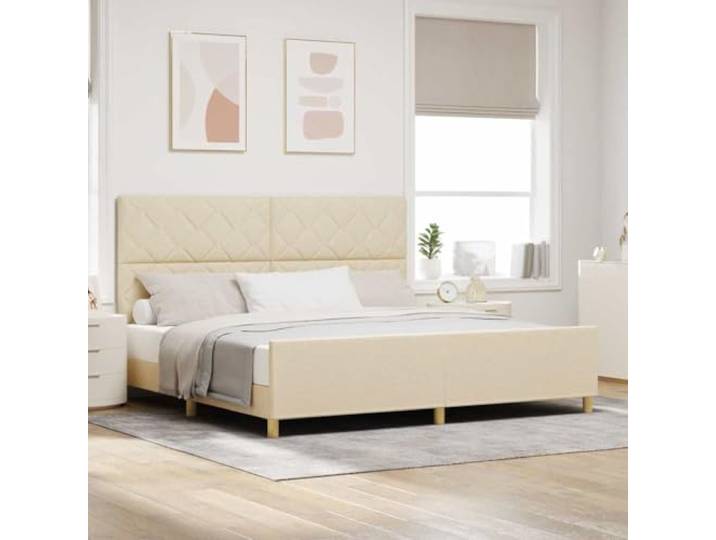 Stoffgepolstert Minimalistisch Plattformbett Creme 200 x 200 cm Bettgestell mit Kopfteil Creme 200 x 200 cm Stoff Polsterbett Minimalistisch mit Schaumfüllung und Fußteil
