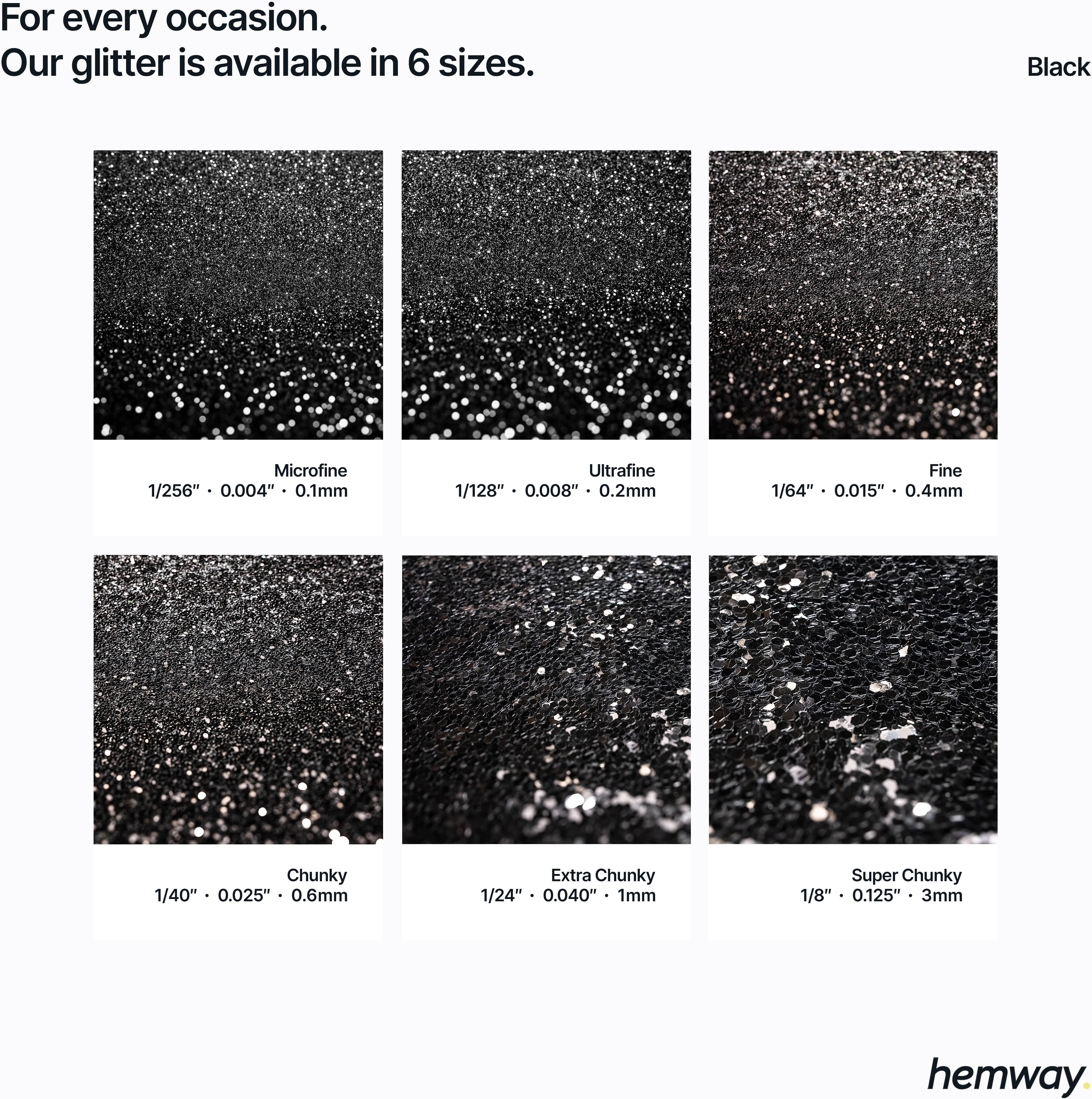 Hemway Glitter Ultra Sparkle 100g / 3.5oz   Black   Cosmetic, Festival, Crafts - Black - Fine 100g
