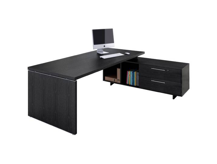 Bureau de direction Flore avec retour suspendu - L.195 x P.170 cm - Plateau Frêne noir - Pieds panneaux