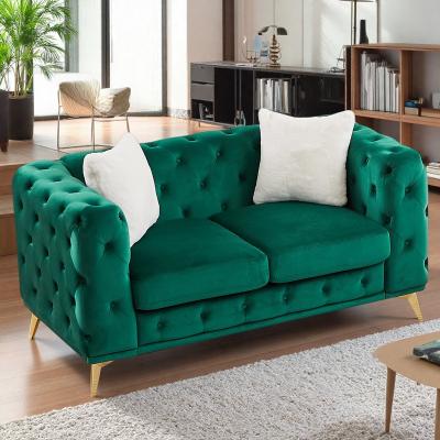 Velvet Chesterfield Sofa with Tufted Detailing and Metal Legs