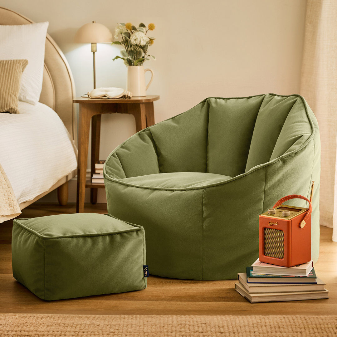 icon Sirena Scallop Chair Bean Bag and Footstool Ochre Yellow Velvet Bean Bags Olive Large;Medium
