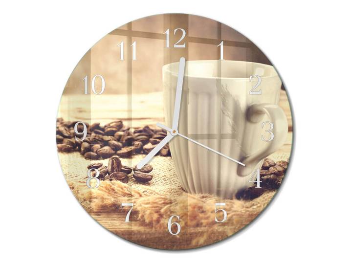 Tulup Wanduhr fi30 cm - Kaffee, Braun, Glas, Rund, 30x30x0.4 cm, Dekoration, Uhren, Wanduhren