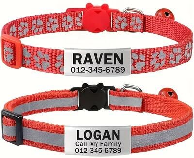 Inspire Essentials SafeGlow Personalized Reflective Cat Collar Set red
