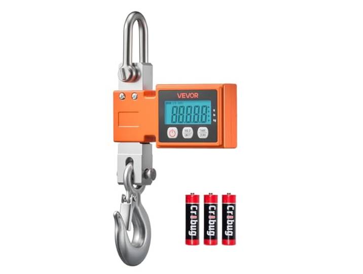 VEVOR Kraanweegschaal, 500 kg, digitale industriële weegschaal met behuizing van gegoten aluminium en lcd-display, wildweegschaal 100 g en 3 niveaus, automatische uitschakeling, haakweegschaal