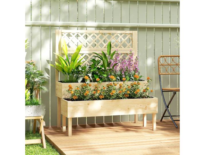Outsunny Jardinière 2 Niveaux Treillis Effet Bois 108x62x120cm