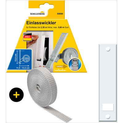 Einlass-Gurtwickler SCHELLENBERG "Unterputz, inkl. Abdeckplatte weiß und Rollladengurt in grau oder weiß", grau, 1 Stk., Gurtwickler, 13,5 cm Lochabstand für das Rollladensystem Maxi