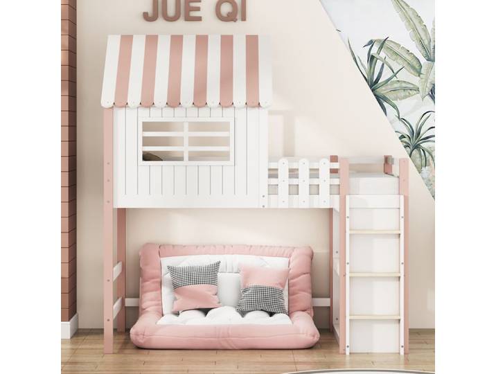 Lit enfant maison rose 90 x 200 cm avec échelle de sécurité 208 × 102 × 218 5 cm