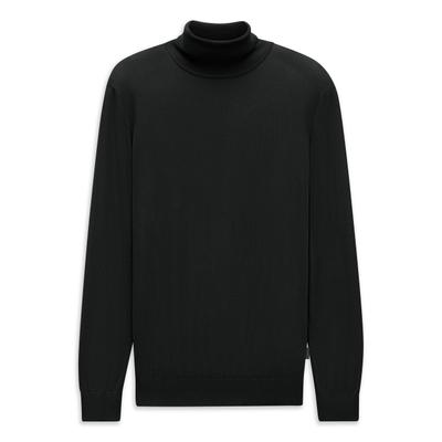 Rollkragenpullover BUGATTI "Regular Fit", Herren, Gr. 4XL, 290, schwarz, 100% Wolle, unifarben, regular fit, Pullover Rollkragenpullover, Regular Fit Wolle Feinstrick