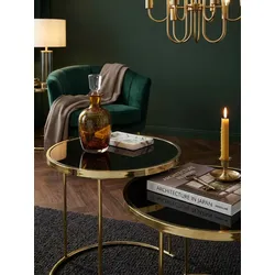 Beistelltisch Set – Metall schwarz-gold, Glas, rund, 2-teilig