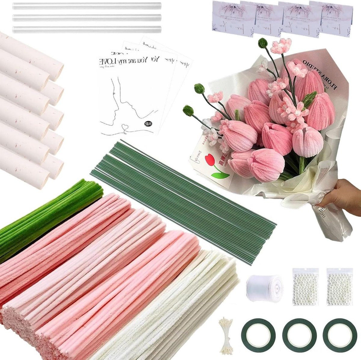 Bloemen Maak Set met Lint - 500 Stuks - Roze