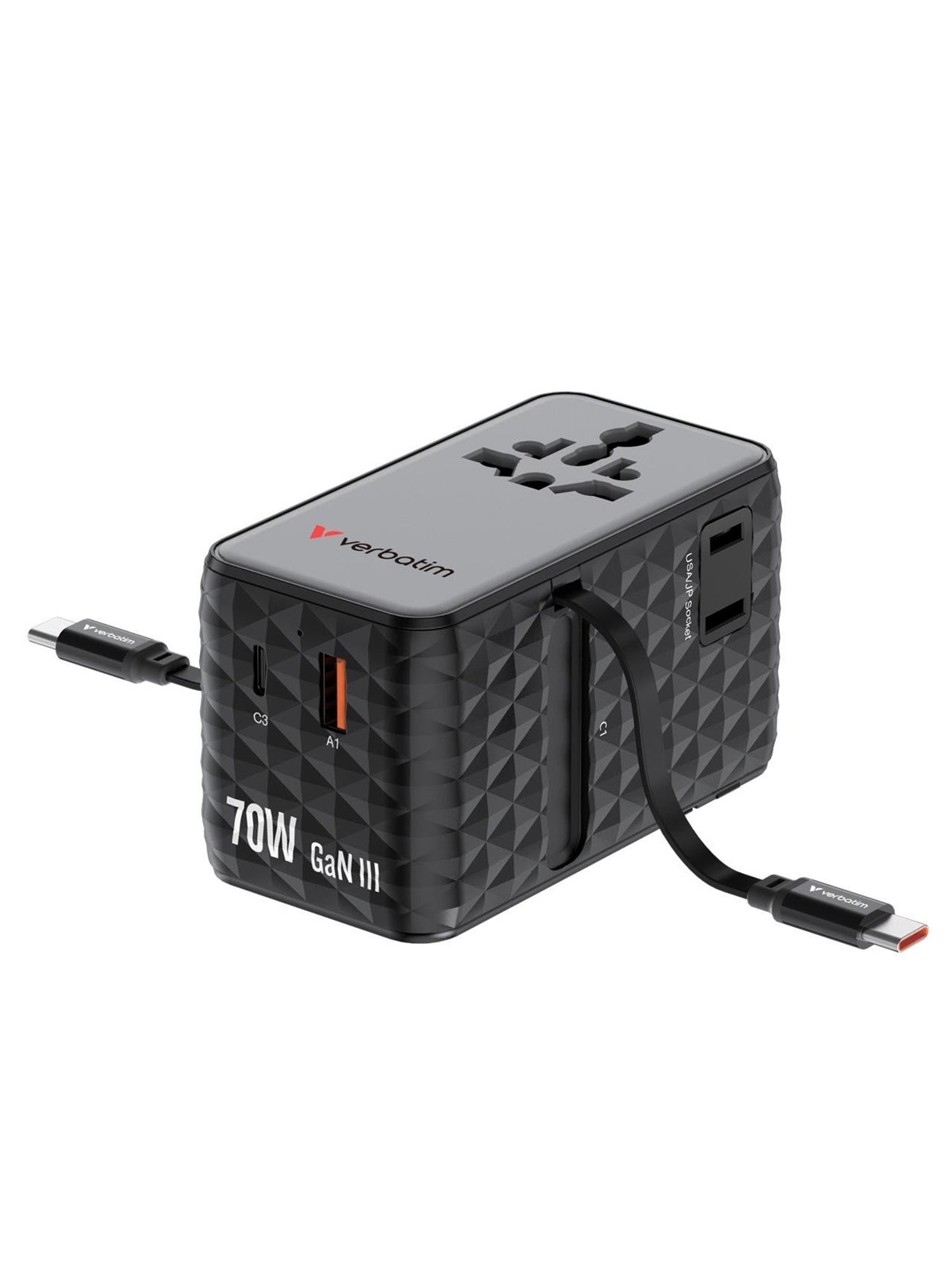 Verbatim 70W 2C Retractable Universal Travel Adapt