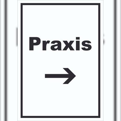 HB-Druck Praxis Schild mit Text und Richtungspfeil rechts Arzt Gesundheit hochkant A6 (105x148mm)