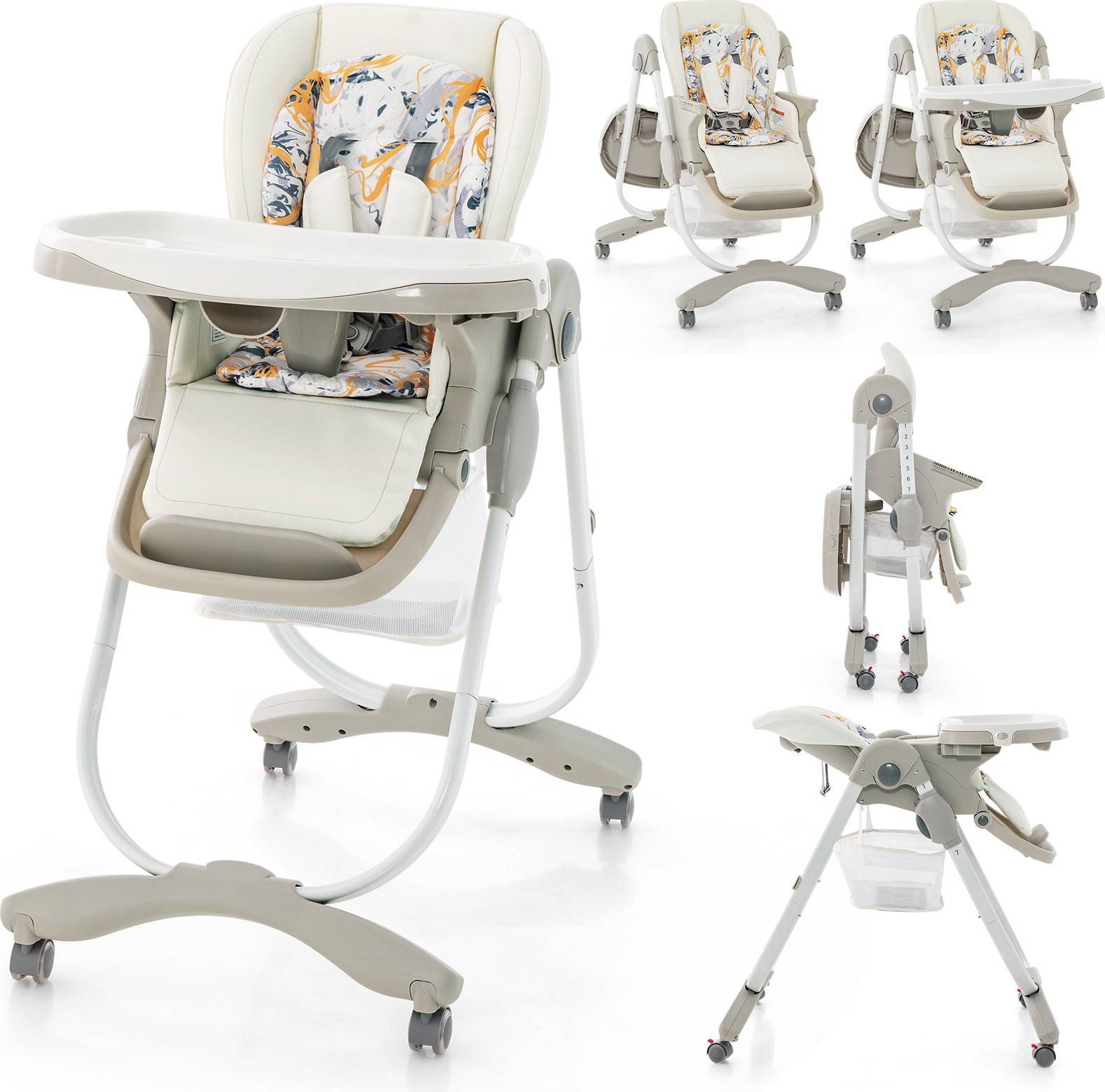 Costway Inklapbare Kinderstoel voor Baby's met Verstelbare Hoogte en Voetsteun - Wit