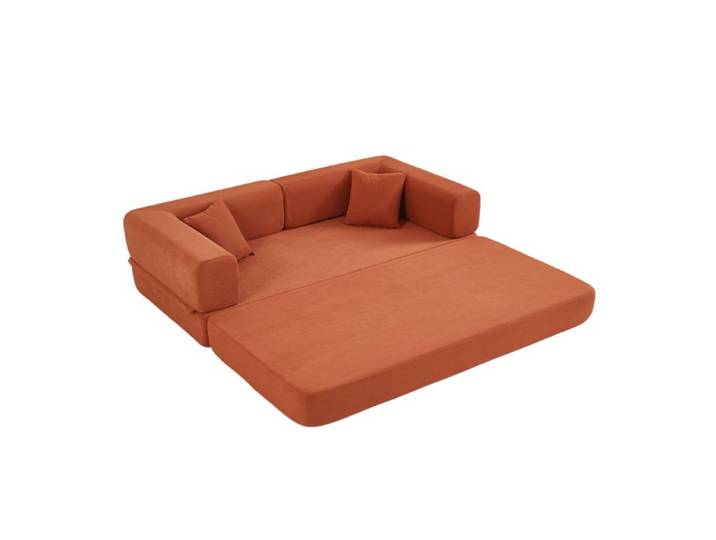 Canapé-lit convertible de sol pliable orange en velours côtelé accoudoirs repositionnables coussins inclus JOINERY