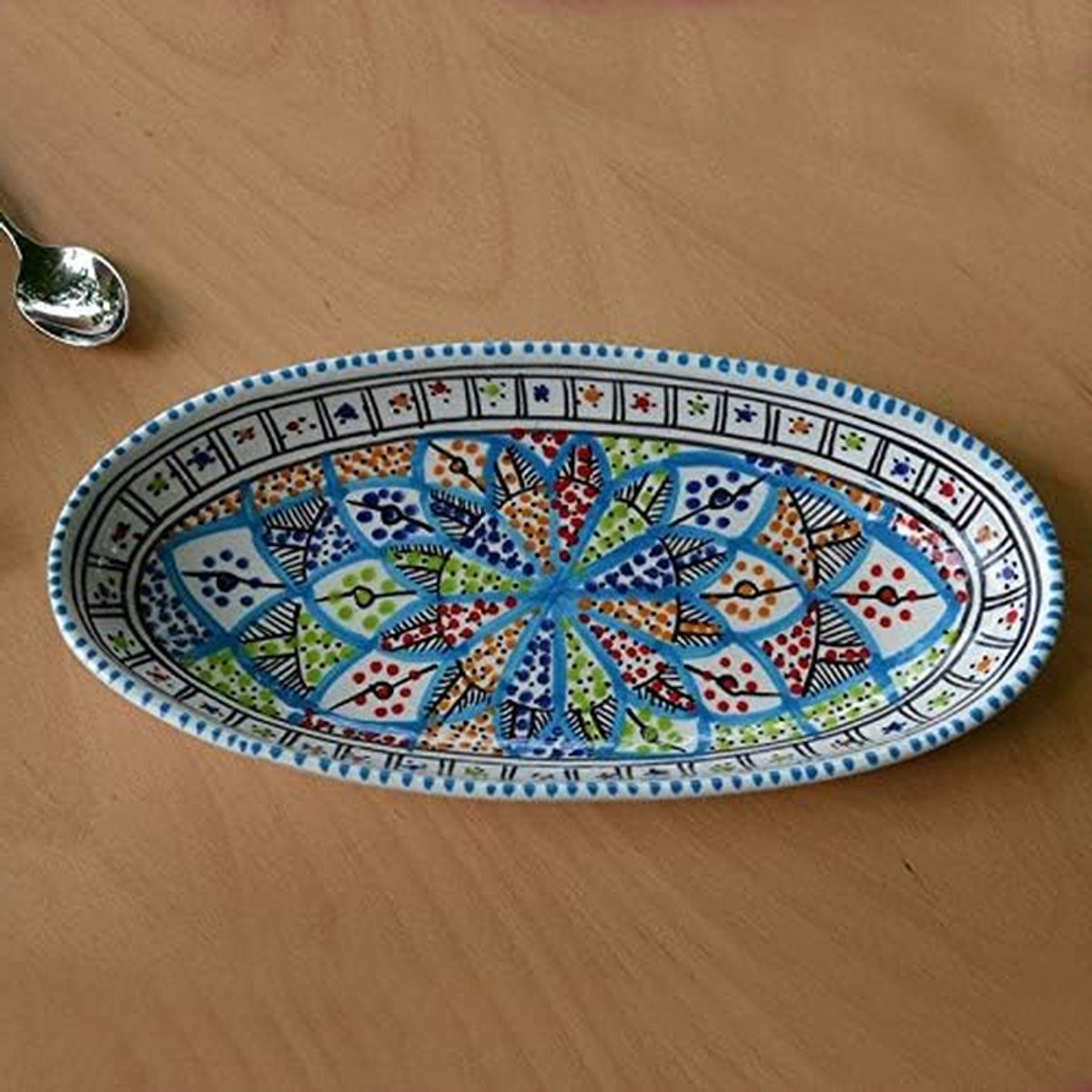 Handgemaakte ovale serveerschaal - Meerkleurig - 40 cm