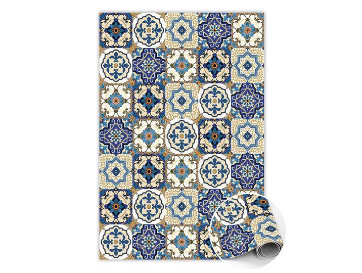 Tulup Vinyl Teppich 120x180 cm Portugiesische Kacheln, Blau, Kunststoff, Rechteckig, 120x180 cm, Teppiche und Böden, Teppiche, Outdoorteppiche