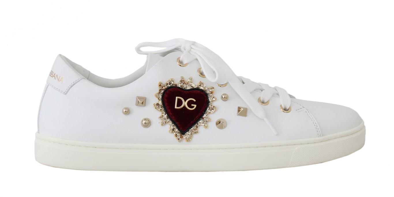 Dolce & Gabbana Weiße Leder Gold Rote Herz Sneakers