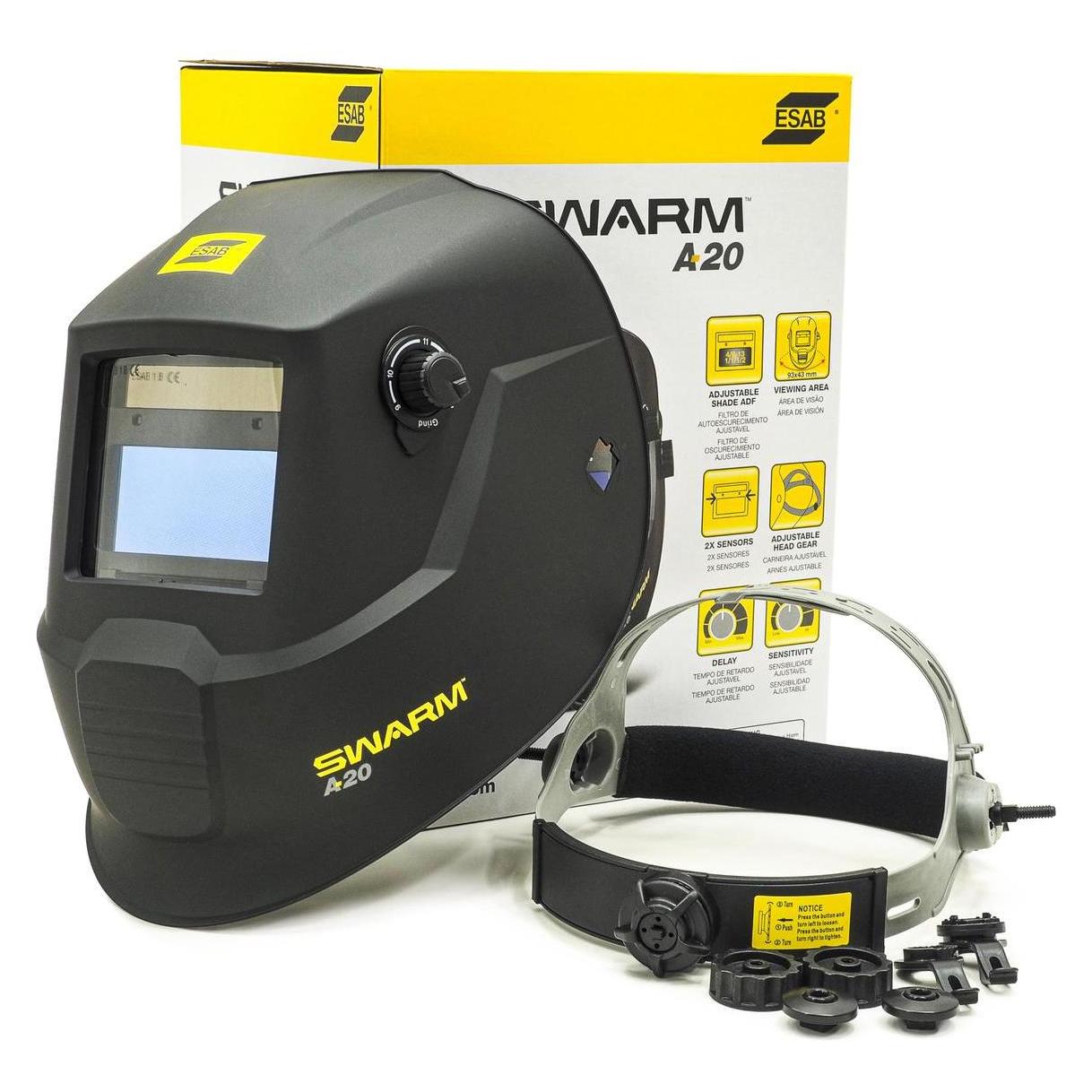 Esab Swarm A20 Schweisshelm mit automatischer Verdunkelung - WIG, MIG, Plasma - Sichtfeld 93 x 43 mm - (66460103)