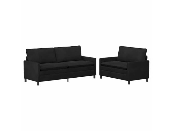KUTYWEXFM Sofa Set 2-Teilig Couchgarnitur Samt 5-Sitzer Schwarz Modernes Polstermöbel Set mit doppellagigen Kissen und Metallgestell für Wohnzimmer und Gästebereich.
