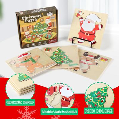 DynamicDeals Montessori Christmas Wooden Puzzle Set For Toddlers And Kids Montessori Christmas Wooden Puzzle Set For Toddlers And Kids