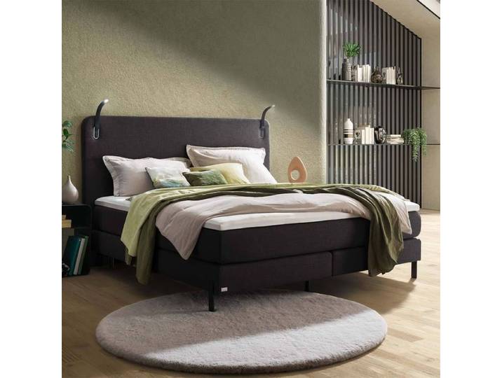 Boxspringbett Nevon Webstoff 160x200cm TTF-Box Härtegrad: H2 Dunkelgrau klassischer Stil, Mit abnehmbarem Bezug