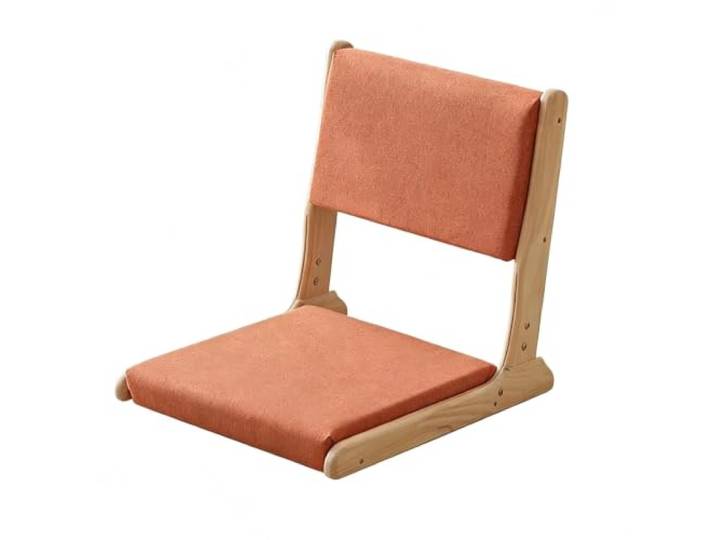 Tragbarer Japanischer Beinloser Stuhl Holz Faules Sofa,mit Rückenlehne Erkerfenster Balkon Wohnzimmerstuh,Wohnzimmerstuhl Bodensitz,Suitable for living rooms, balconies, and offices.(Orange)