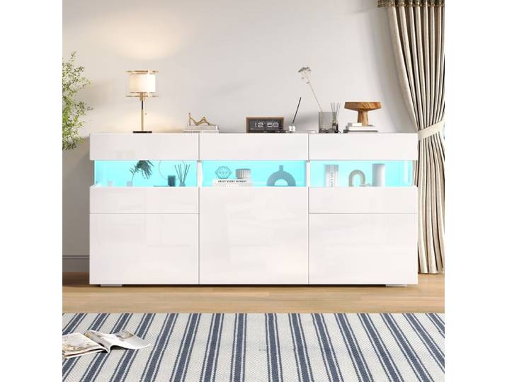 Buffet - TANANT - Buffet moderne - 3 portes - Éclairage LED - 7 compartiments de rangement