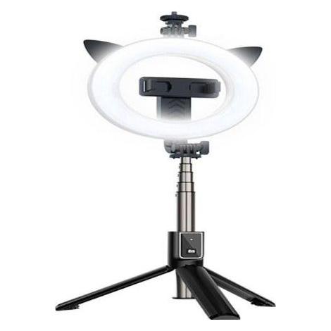 OEM Selfie Stick - mit abnehmbarer Bluetooth-Fernbedienung, Stativ und Ringlampe - P40D-3 Schwarz (UCH000639)