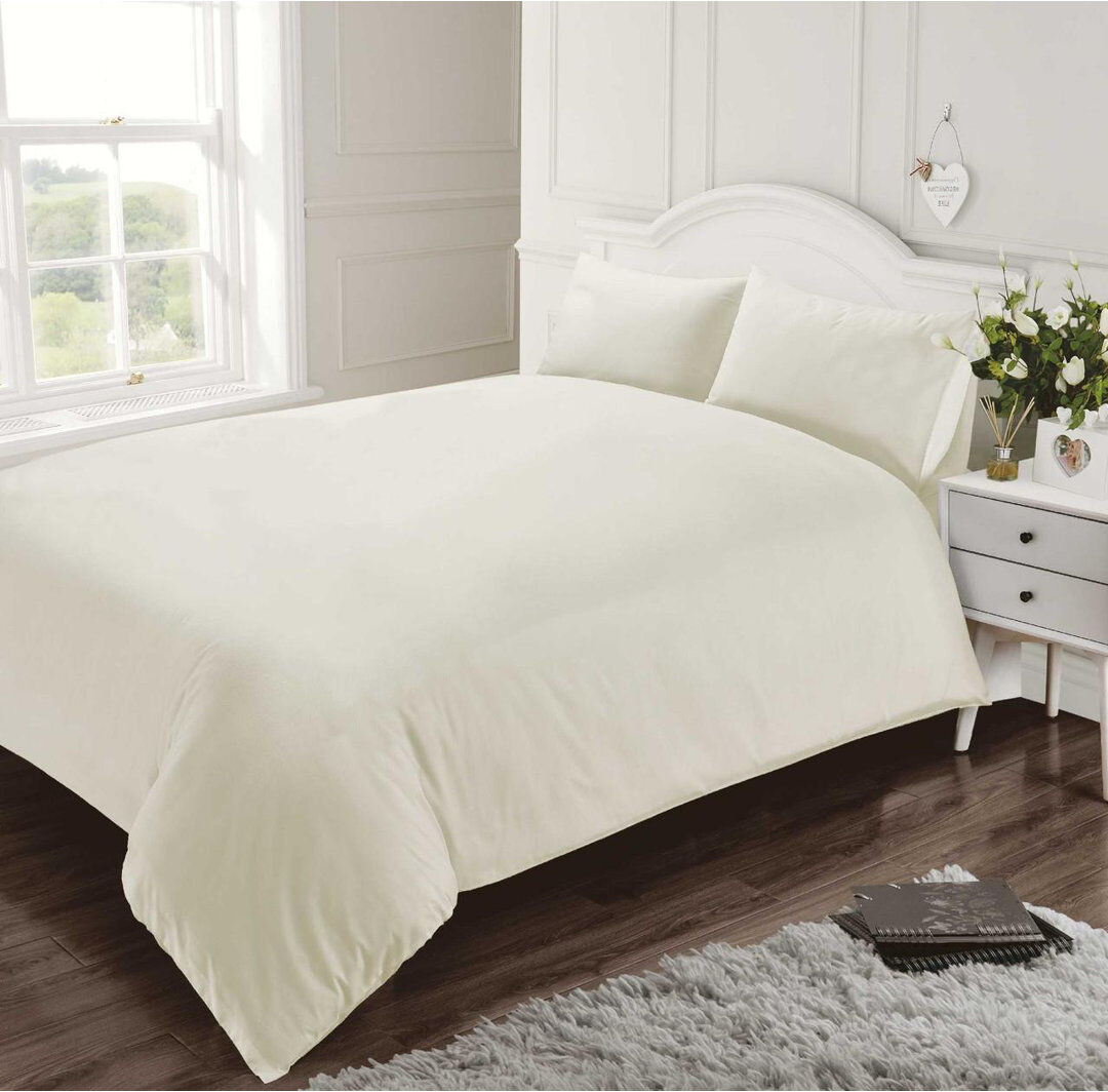 White Noise Constantine Plain Weave 400 TC Duvet Cover Set Cream Kingsize - 2 Standard Pillowcases