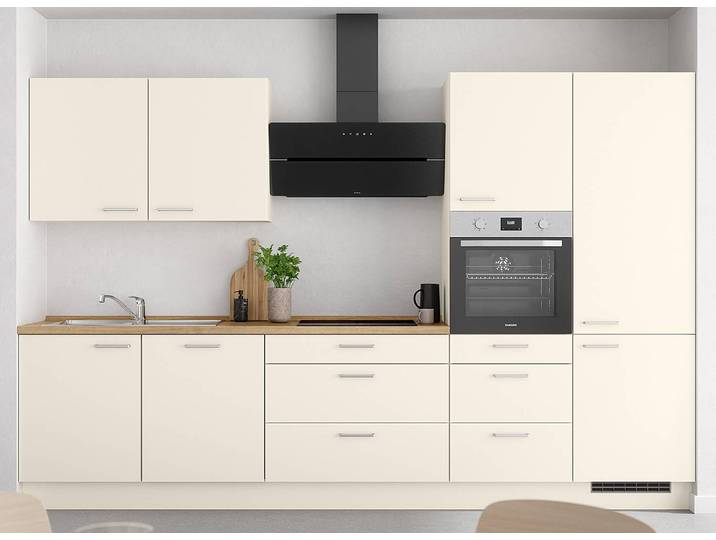 Küchenzeile High-Line Touch Variante D 330cm Ausrichtung rechts Beige/Magnolia/Eiche Sierra Dekor AEG