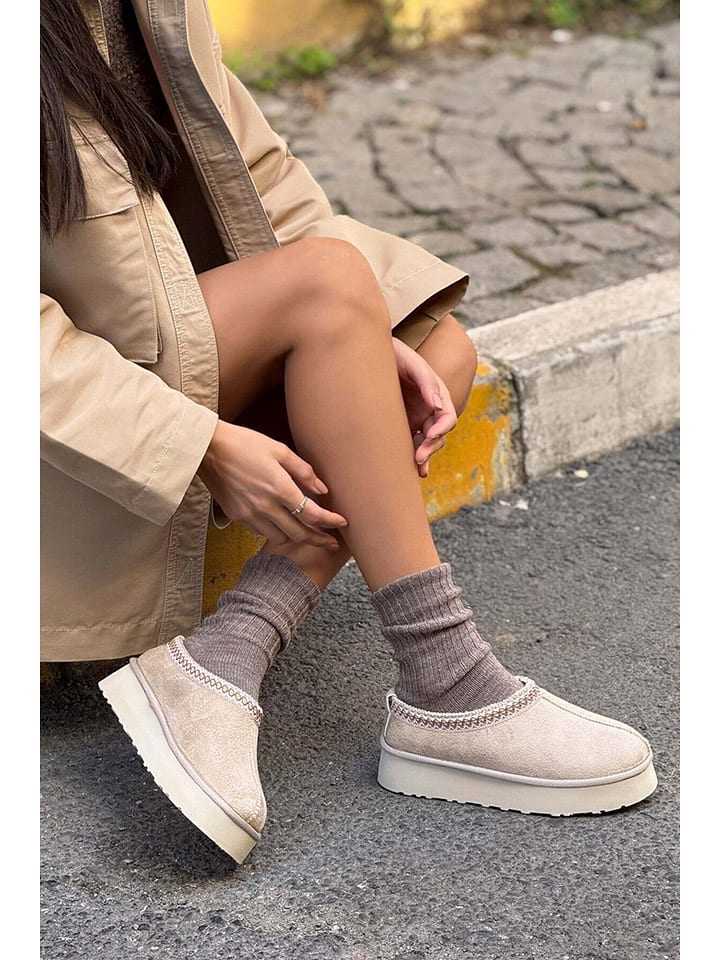 trendyol Leder-Ankle-Boots in Beige - 36