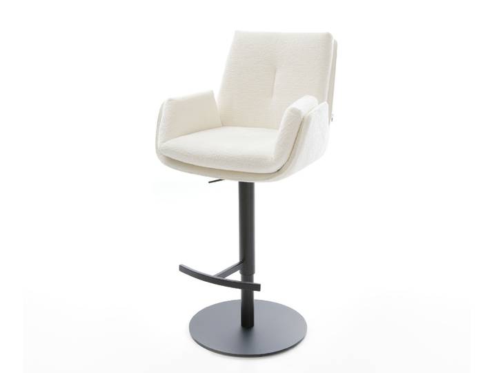 Barstuhl Clea-Flex Bouclé Soft Beige Drehfuß höhenverstellbar Metall Schwarz, Barstühle