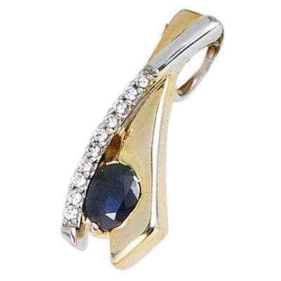 Kettenanhänger JOBO "Anhänger 18,9 mm mit Saphir und Zirkonia", gold (gelbgold 333, blau), Schmuckanhänger, Damen, Gelbgold 333, Kettenanhänger, 8 Karat 333 Gold bicolor