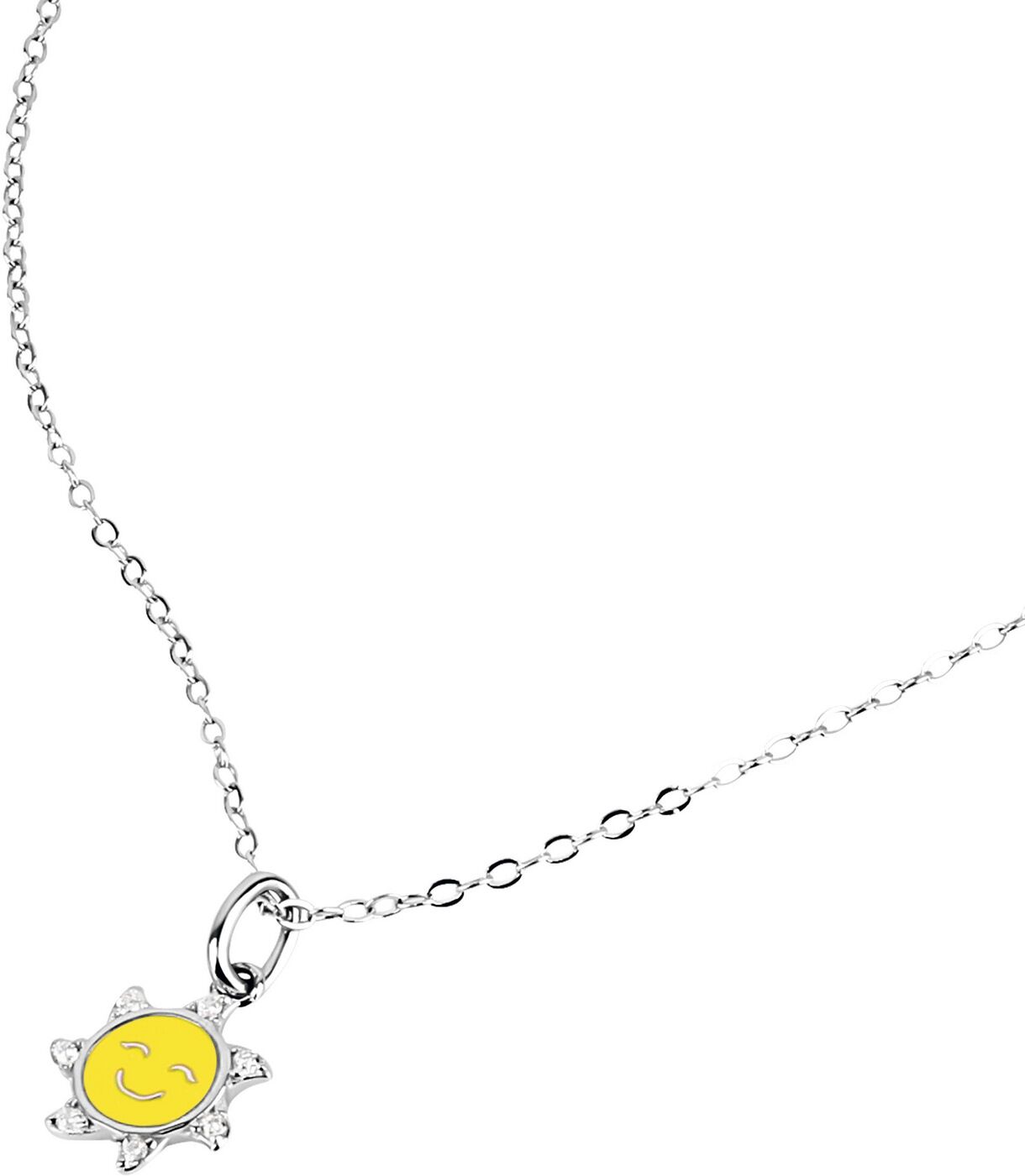 Kette mit Anhänger PRINZESSIN LILLIFEE "Sonne-Motiv, Wolke-Motiv", gelb (silberfarben, weiß), Halsketten, Mädchen, Silber 925 (Sterlingsilber), L: 38 B: 5,3mm, Kette mit Anhänger, mit Zirkonia (synth.), B:5,3mm