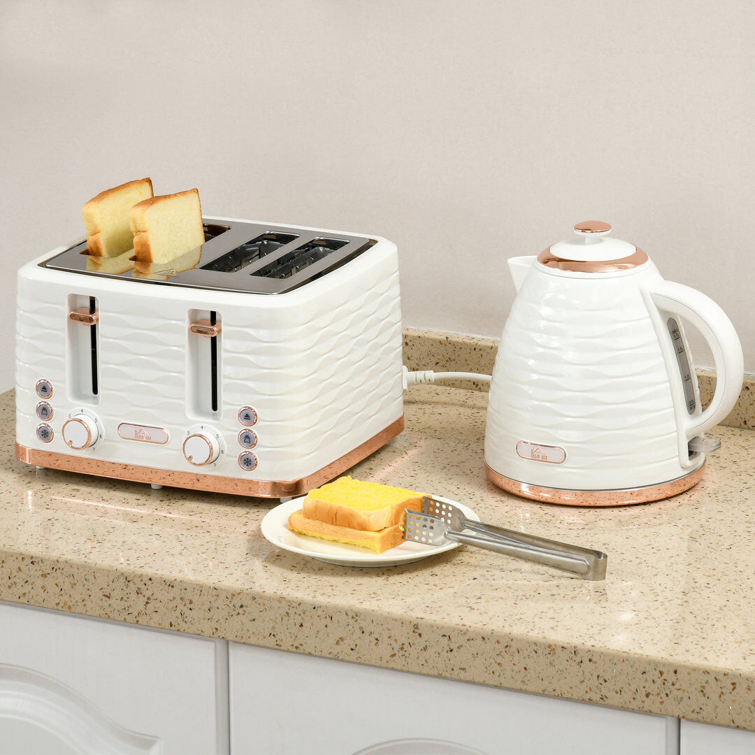 HOMCOM Kettle and Toaster Set 1.7L Rapid Boil Kettle & 4 Slice Toaster Silver 1.7L