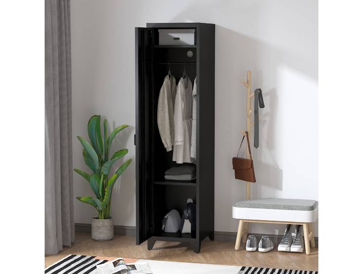HOMCOM Armoire Métal Industriel 43x50x180cm Étagères/Tringle