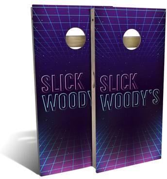 Skip's Garage 80s Neon Logo Outdoor Cornhole Board Set